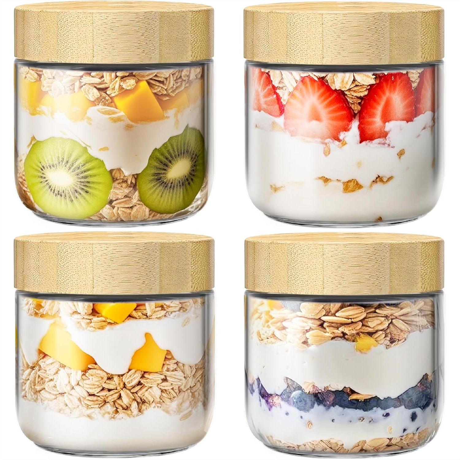 Meal Prep Jar Salad - 4 Pack 10oz Overnight Oats Containers