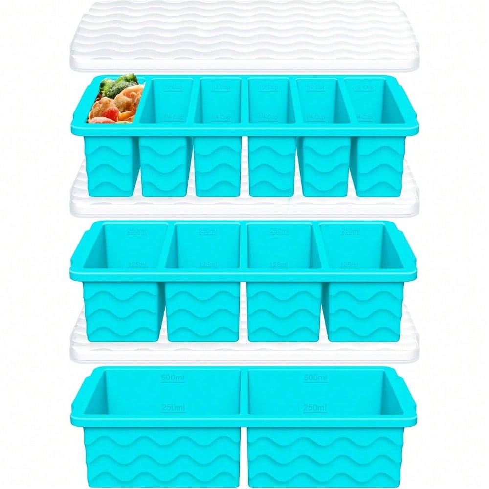 Meal Prep Containers - 3-Pack Silicone Freezer Trays With Lids