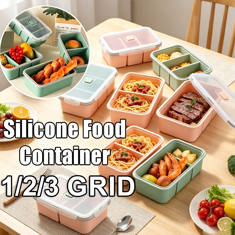 Meal Prep Lunch Boxes - Reusable Large Divided Silicone Bento Box