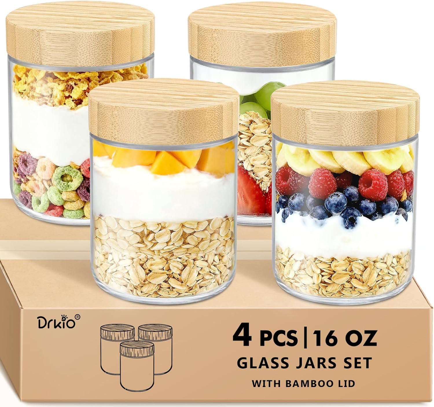 Meal Prep Jar Salad - 16 Oz Glass Jars with Bamboo