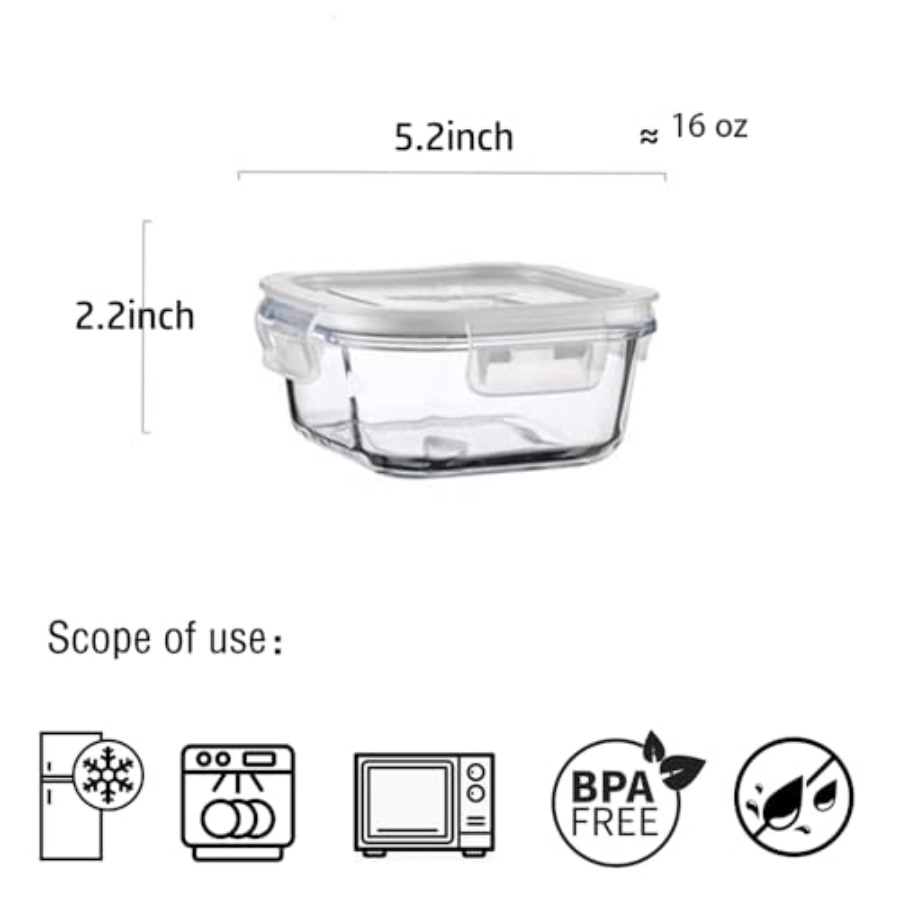 16oz Square Glass Food Storage - đánh giá và giá Meal Prep Containers