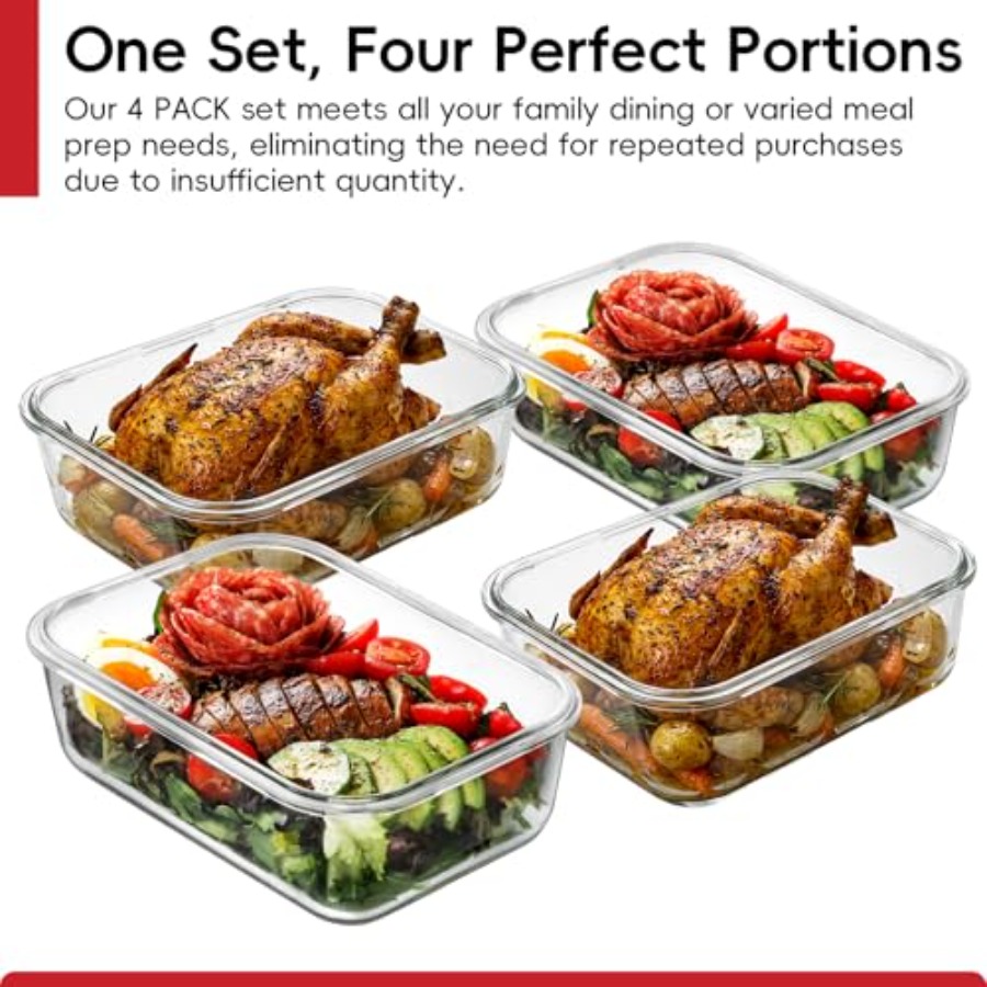 4 Pack 8 Cups/ 63oz Large Glas - đánh giá và giá Meal Prep Containers