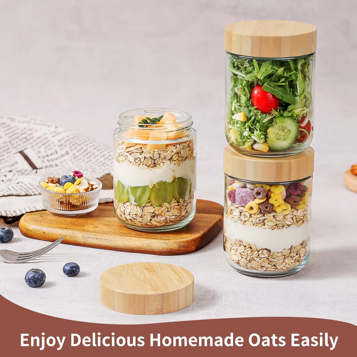 16 Oz Glass Jars with Bamboo L - đánh giá và giá Meal Prep Jar Salad